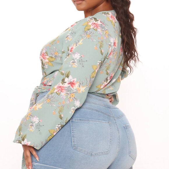 Floral Green Surplice Top - Picture 6 of 13